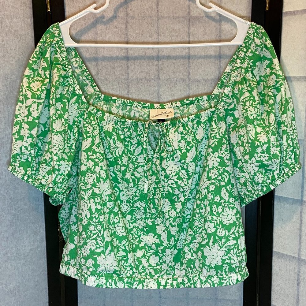 Universal Thread XXL Green Balloon Sleeve Square Neck Crop Peasant Top NWT
